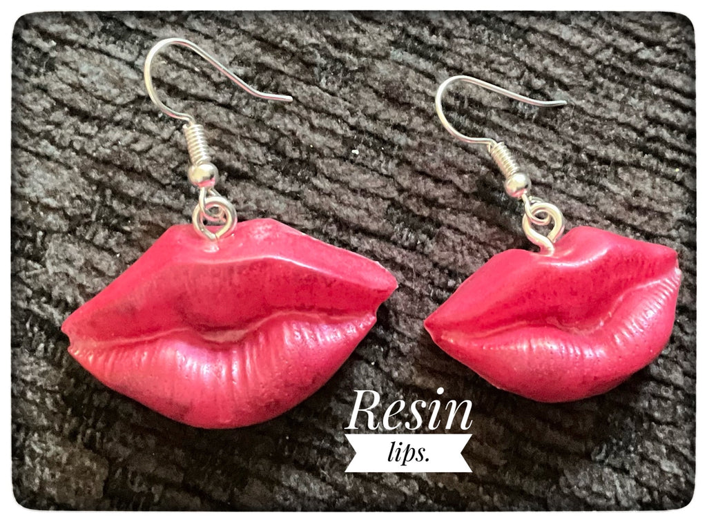 Red Resin Lip Earrings